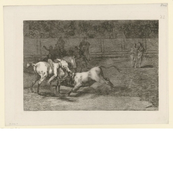Mariano Ceballos, genannt El Indio, tötet den Stier vom Pferd aus, Blatt 23 der Folge "La Tauromaquia"