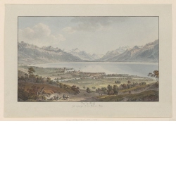 Blick von Vevey auf den Genfersee und die Alpen