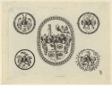 Fünf Wappen ornamental gerahmt, Blatt 8 der Folge "Verschiedene Wappen"