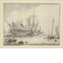 Zwei Dreimaster im Hafen, Blatt 7 der Folge "Seestücke mit Ansichten des Ij, Amsterdam, Rotterdam und Katwijk" (Hollstein Nr. 1-10)