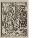 Dionysius der Kartäuser überreicht Maria und dem Jesuskind sein Buch