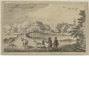 Hölzerne Brücke und ein Mann mit zwei Kühen im Vordergrund, Blatt 2 aus der Folge "Landschaften im Elsass und im Oberrheintal"