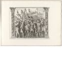 Umzug mit Trompetenspielern und Standartenträgern, Blatt 1 der Folge "Triumph des Caesars"