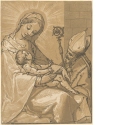 Maria mit Kind und einem Bischof