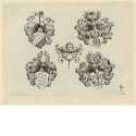 Vier Wappen um einen Puttenkopf angeordnet, Blatt 4 der Folge "Verschiedene Wappen"