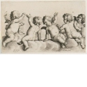 Drei Cherubim und zwei Knaben auf Wolken, Blatt 2 der Folge "Paedopaegnion"