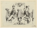 Zwei Wappen mit Turm und farbigem Mann, Blatt 3 der Folge "Verschiedene Wappen"