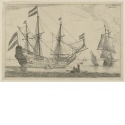 Grosses Segelschiff mit einem Ruderboot im Vordergrund