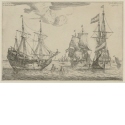 Drei festgebundene Segelschiffe