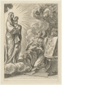 Heiliger Lukas zeigt Maria das Bildnis, das er nach ihr gemalt hat