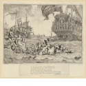 Allegorie Amsterdams im Wagen des Neptun, Blatt 1 der Folge "Seestücke mit Ansichten des Ij, Amsterdam, Rotterdam und Katwijk" (Hollstein Nr. 1-10)