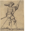 Soldat mit Federhut von hinten gesehen, Blatt der Folge "Soldaten [Capricci et Habiti militari]"
