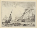 Segelschiffe auf stürmischer See, Blatt 6 der Folge "Seestücke mit Ansichten des Ij, Amsterdam, Rotterdam und Katwijk" (Hollstein Nr. 1-10)